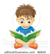 Vector Illustration of a Caucasian Boy Reading a Book on the Floor by AtStockIllustration