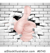 Vector Illustration of a Caucasian Hand Giving a Thumb up and Breaking Through a White Brick Wall by AtStockIllustration