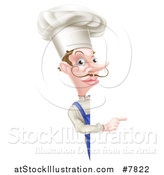 Vector Illustration of a Caucasian Male Chef with a Curling Mustache, Pointing Around a Sign by AtStockIllustration