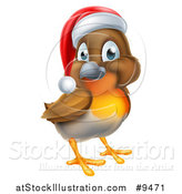 Vector Illustration of a Cheerful Christmas Robin in a Santa Hat by AtStockIllustration