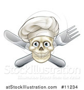 Vector Illustration of a Chef Human Skull over a Crossed Knife and Fork by AtStockIllustration