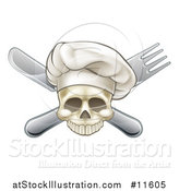 Vector Illustration of a Chef Human Skull over a Crossed Knife and Fork by AtStockIllustration