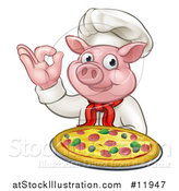 Vector Illustration of a Chef Pig Holding a Pizza and Gesturing Okay by AtStockIllustration