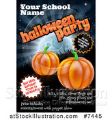 Vector Illustration of a Childrens School Halloween Party Poster Design with Sample Text, a Full Moon, Grass and Pumpkins by AtStockIllustration