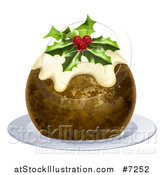 Vector Illustration of a Christmas Pudding Cake Garnished with Holly and Berries, on a White Plate by AtStockIllustration