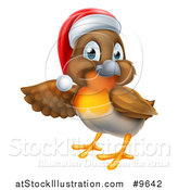 Vector Illustration of a Christmas Robin in a Santa Hat, Pointing to the Left by AtStockIllustration