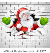 Vector Illustration of a Christmas Santa Claus Breaking Through a White Brick Wall by AtStockIllustration