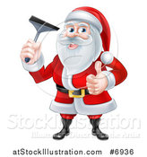 Vector Illustration of a Christmas Santa Claus Giving a Thumb up and Holding a Window Cleaning Squeegee by AtStockIllustration