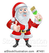 Vector Illustration of a Christmas Santa Claus Holding a Green Paintbrush and Giving a Thumb up by AtStockIllustration