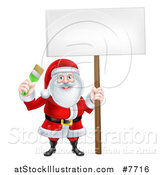 Vector Illustration of a Christmas Santa Claus Holding a Green Paintbrush and Sign by AtStockIllustration