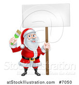 Vector Illustration of a Christmas Santa Claus Holding a Paintbrush and Sign by AtStockIllustration
