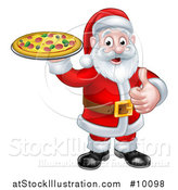 Vector Illustration of a Christmas Santa Claus Holding a Pizza and Giving a Thumb up by AtStockIllustration