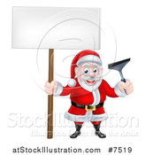 Vector Illustration of a Christmas Santa Claus Holding a Window Cleaning Squeegee and Blank Sign 2 by AtStockIllustration