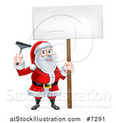 Vector Illustration of a Christmas Santa Claus Holding a Window Cleaning Squeegee and Blank Sign by AtStockIllustration