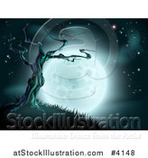 Vector Illustration of a Creepy Dead Tree on a Hill Against a Full Moon and Night Sky by AtStockIllustration