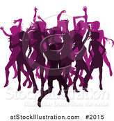 Vector Illustration of a Crowd of Silhouetted Pink Female Dancers by AtStockIllustration