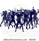 Vector Illustration of a Crowd of Silhouetted Purple Female Dancers by AtStockIllustration