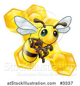 Vector Illustration of a Cute Bee and Honeycomb by AtStockIllustration