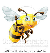 Vector Illustration of a Cute Bee Waving and Flying by AtStockIllustration