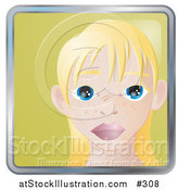 Vector Illustration of a Cute Blond Girl with Big Blue Eyes and Freckles by AtStockIllustration