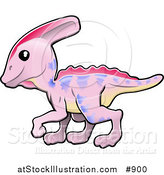 Vector Illustration of a Cute Pink Dinosaur with Purple Markings and a Yellow Belly by AtStockIllustration