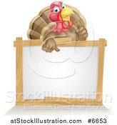 Vector Illustration of a Cute Turkey Bird Giving a Thumb up over a Sign by AtStockIllustration