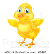 Vector Illustration of a Cute Yellow Easter Chick Facing Slightly Left and Flapping Its Wings by AtStockIllustration