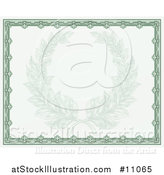 Vector Illustration of a Faded Engraved Laurel Wreath in a Green Certificate Border by AtStockIllustration