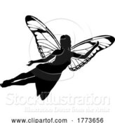 Vector Illustration of a Fairy in Silhouette with Butterfly Wings by AtStockIllustration