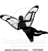 Vector Illustration of a Fairy in Silhouette with Butterfly Wings by AtStockIllustration