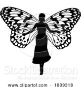 Vector Illustration of a Fairy in Silhouette with Butterfly Wings by AtStockIllustration