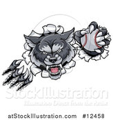 Vector Illustration of a Ferocious Gray Wolf Slashing Through a Wall with a Baseball by AtStockIllustration