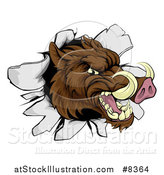 Vector Illustration of a Fierce Brown Boar Head Breaking Through a Wall by AtStockIllustration