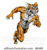 Vector Illustration of a Fierce Muscular Running Tiger Man Mascot by AtStockIllustration