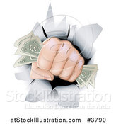 Vector Illustration of a Fist with Cash Punching Through a Wall by AtStockIllustration