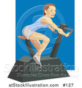 Vector Illustration of a Fit and Healthy Young White Woman Doing Cardio Exercise While Using a Stationary Bike in a Fitness Gym by AtStockIllustration