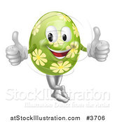 Vector Illustration of a Floral Green Easter Egg Mascot Holding Two Thumbs up by AtStockIllustration