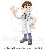 Vector Illustration of a Friendly Brunette Male Doctor Waving by AtStockIllustration