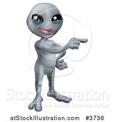 Vector Illustration of a Friendly Gray Alien Pointing by AtStockIllustration