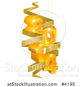 Vector Illustration of a Golden 3d Year 2014 Suspended with Happy New Year Banners by AtStockIllustration