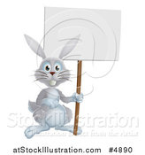 Vector Illustration of a Gray Rabbit Holding a Sign by AtStockIllustration