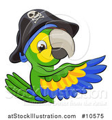 Vector Illustration of a Green Macaw Pirate Parrot Pointing Around a Sign by AtStockIllustration