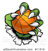 Vector Illustration of a Green Monster Claws Ripping Through Metal with a Basketball by AtStockIllustration