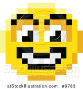 Vector Illustration of a Grinning 8 Bit Video Game Style Emoji Smiley Face by AtStockIllustration