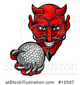 Vector Illustration of a Grinning Evil Red Devil Holding out a Golf Ball in a Clawed Hand by AtStockIllustration