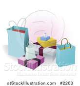 Vector Illustration of a Group of 3d Shopping Boxes and Bag by AtStockIllustration