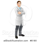 Vector Illustration of a Handsome Caucasian Male Doctor with Folded Arms by AtStockIllustration