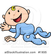Vector Illustration of a Happy Baby Crawling and Waving by AtStockIllustration