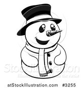 Vector Illustration of a Happy Black and White Christmas Snowman with a Top Hat and Scarf by AtStockIllustration