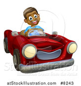 Vector Illustration of a Happy Black Boy Driving a Red Convertible Car by AtStockIllustration